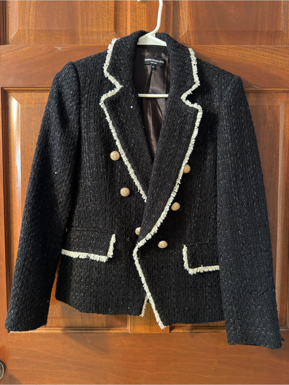 Generation Love Black Tweed Double-Breasted Blazer with Ivory Fringe XS STUNNING